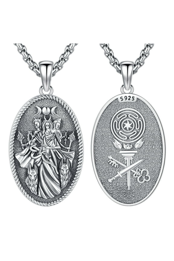 Hecate Necklace 925 Sterling Silver Goddess of Witches Magic Hekate Pendant Necklace Ancient Greek Mythology Night of Hekate Ancient Origins of the Goddess of Witchcraft and Moon Amule
