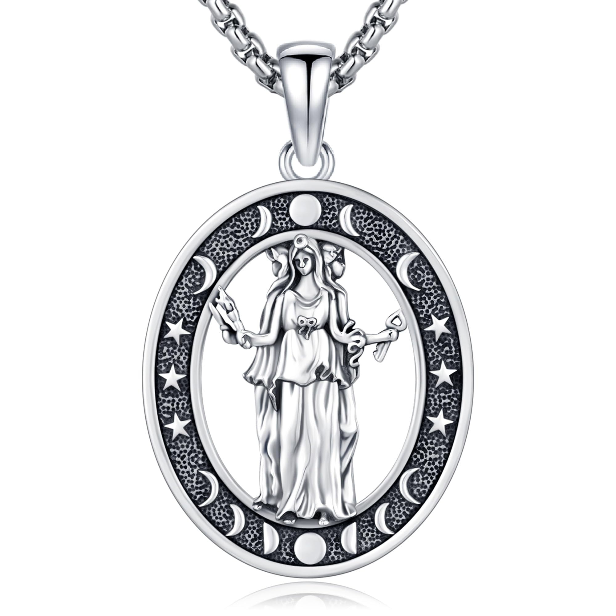 DRINSPER Hecate Necklace for Women Men, 925 Sterling Silver Triple Moon ...