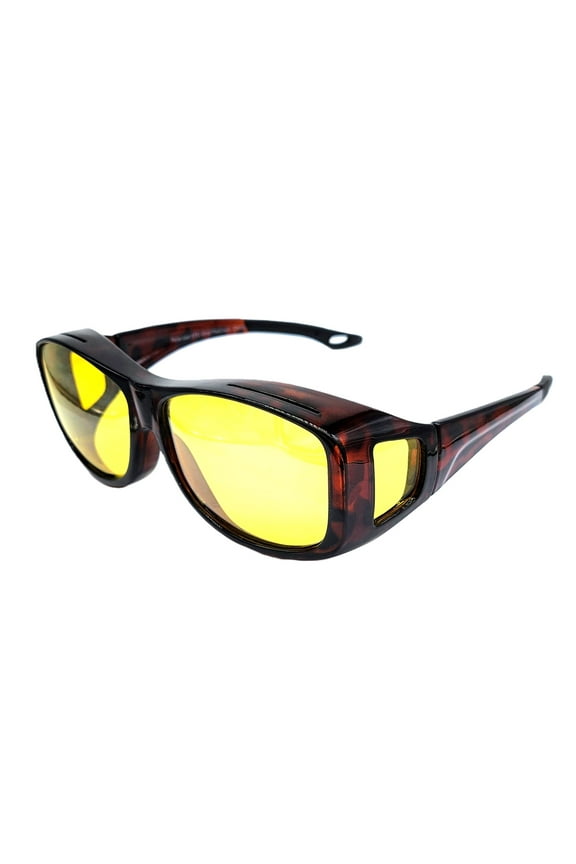 DRIVE Over-the-Glasses Night Driving Polarized Yellow Lens Dark Tortoise Large