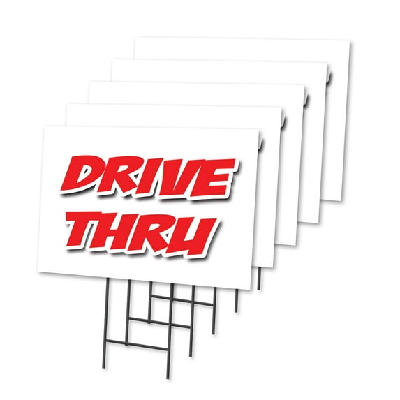 DRIVE-THRU 5 Pack Of 12" x 16" Yard Sign & Stake | Advertise Your Business | Stake Included Image On Front Only | Made in The USA