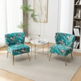 thumbnail image 1 of DRKAT Armless Accent Chairs Set of 2 with Gold Metal Legs, Modern Comfy Tufted Living Room Chair, Velvet Upholstered Floral Side Chair, Mid Century Slipper Chair for Bedroom, Flower Print, Blue, 1 of 7