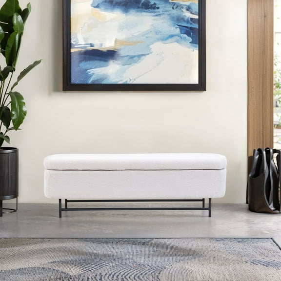 DRKAT Boucle Storage Bench for Bedroom, Upholstered Teddy Ottoman Bench, Modern Extra Long Storage Bench for End of Bed/Entryway/Livingroom/Window (Beige)