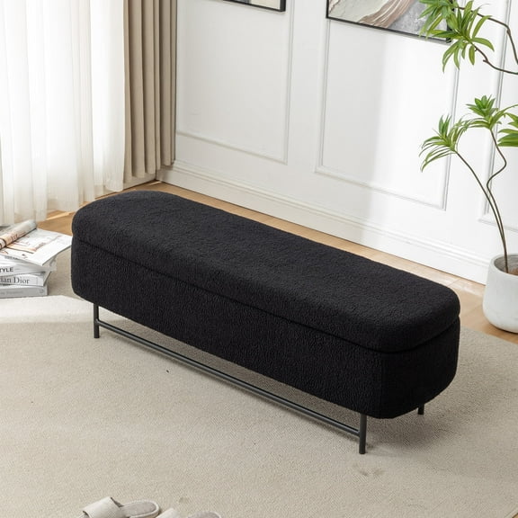 DRKAT Boucle Storage Bench for Bedroom, Upholstered Teddy Ottoman Bench, Modern Extra Long Storage Bench for End of Bed/Entryway/Livingroom/Window (Black)