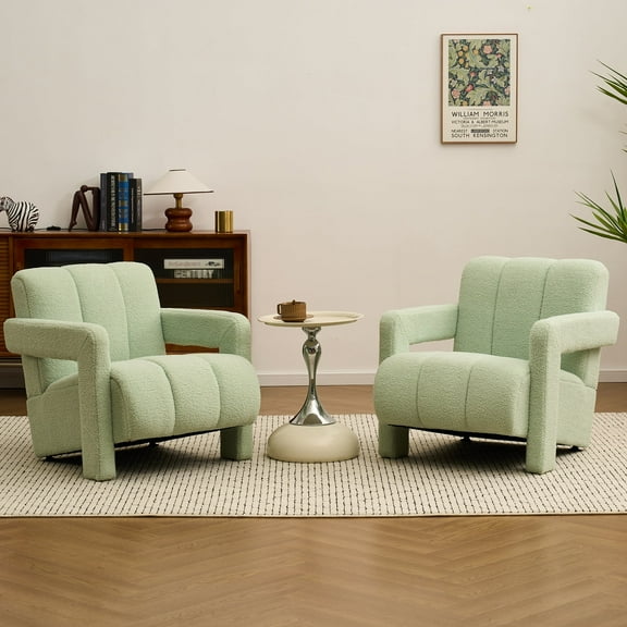 DRKAT Mid Century Accent Chair Set of 2, Comfy Living Room Chairs, Modern Upholstered Sofa Chair, Boucle Armchair, Lounge Reading Chair for Living Room, Bedroom (Sage)