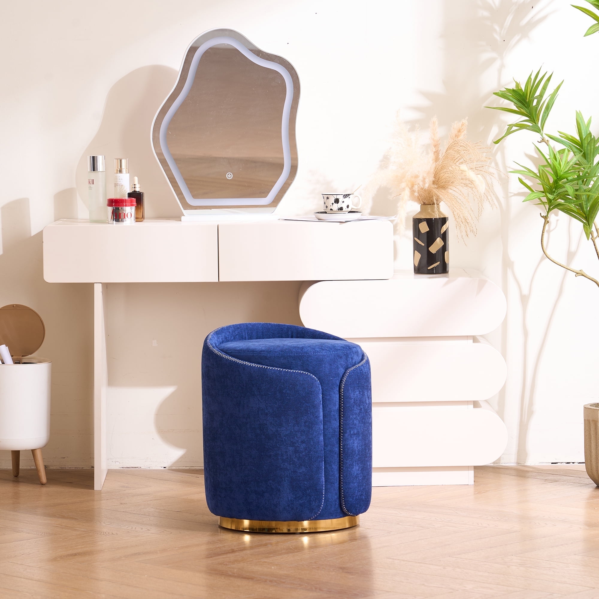 DRKAT Swivel Vanity Stool with Back Comfy Vanity Chair with Gold Base Modern Round Stool for Makeup Vanity Ottoman Foot Rest for Bedroom livingroom (Sage) - Walmart.com DRKAT Swivel Vanity Stool with Back Comfy Vanity Chair with Gold Base Modern Round Stool for Makeup Vanity Ottoman Foot Rest for Bedroom livingroom (Sage) - Walmart.com