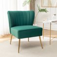thumbnail image 1 of DRKAT Velvet Accent Chair Modern Comfy Chair with Gold Metal Legs, Upholstered Armless Wingback Chair, Tufted Side Chair, Mid Century Vanity Chair for Living Room, Bedroom, Green, 1 of 7