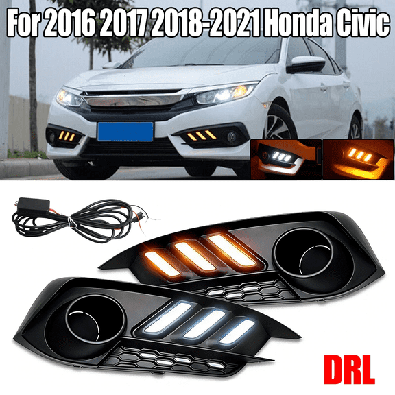 DRL LED Daytime Running light Fog Lamps W/Turn Signal For 2016-2021 Honda Civic