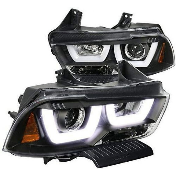 DRL LED Light Bar Strip Projector Headlight Head Lamp Replacement in Black Housing Clear Lens Made For And Compatible With 2011 - 2014 Dodge Charger 11 12 13 14