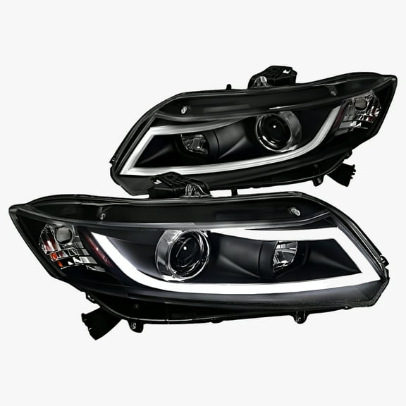 DRL LED Light Bar Strip Projector Headlight Head Lamp Replacement in Black Housing Clear Lens Made For And Compatible With 2012 - 2015 Honda Civic 12 13 14 15