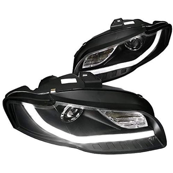 DRL LED Light Bar Strip Projector Headlight Head Lamp Replacement in Black Housing Clear Lens Made For And Compatible With 2006 - 2008 Audi A4