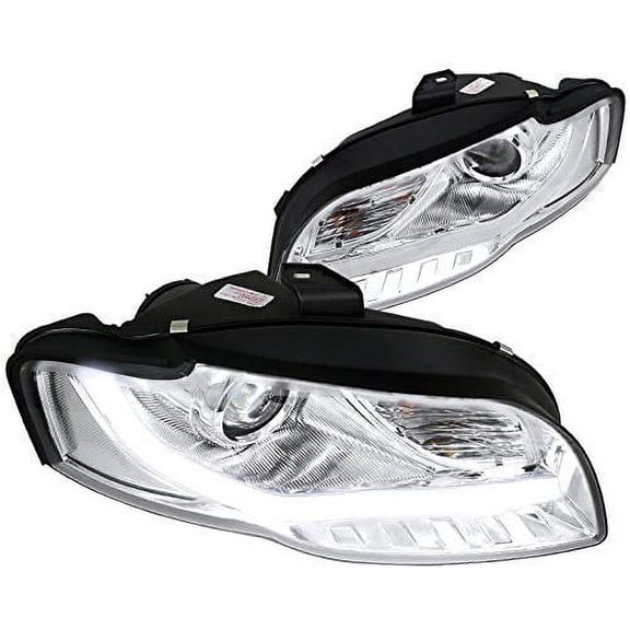 DRL LED Light Bar Strip Projector Headlight Head Lamp Replacement in Chrome Housing Clear Lens Made For And Compatible With 2006 - 2008 Audi A4