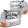 thumbnail image 1 of DRL LED Light Strip Headlight Head Lamp Signal Light Combo Chrome Housing Clear Lens Amber Made For And Compatible With 1999 - 2004 Ford F250 F350 F450 F550 Superduty Excursion 99 00 01 02 03 04, 1 of 4