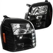 DRL LED Light Strip Projector Headlight Head Lamp Replacement in Black Housing Clear Lens Made For And Compatible With 2007 - 2014 GMC Yukon Denali 07 08 09 10 11 12 13 14