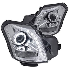 DRL LED Light Strip Projector Headlight Head Lamp Replacement in Chrome Housing Clear Lens Made For And Compatible With 2003 - 2007 Cadillac CTS 03 04 05 06 07