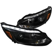 DRL LED Light Strip Projector Headlight Head Lamp Replacement in Matte Black Housing Clear Lens Made For And Compatible With 2012 - 2014 Ford Focus 12 13 14