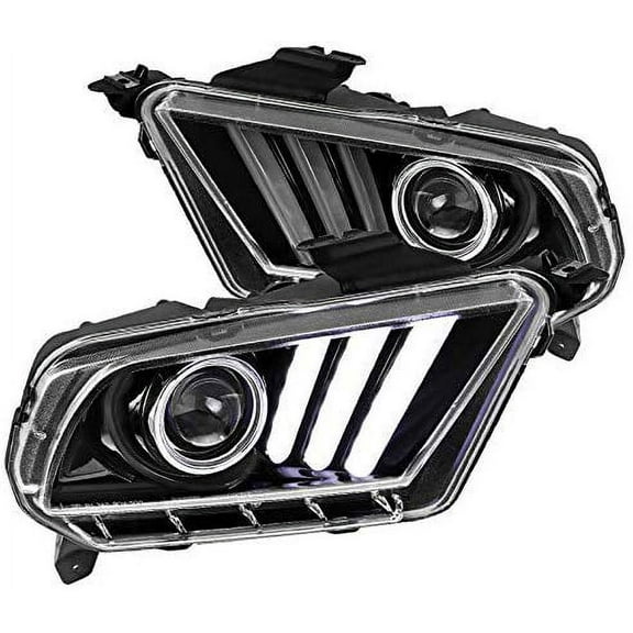 DRL LED Switchback Sequential Signal Light Bar Strip Projector Headlight Head Lamp In Gloss Black Housing Clear Lens Made For And Compatible With 2010 - 2014 Ford Mustang 10 11 12 13 14