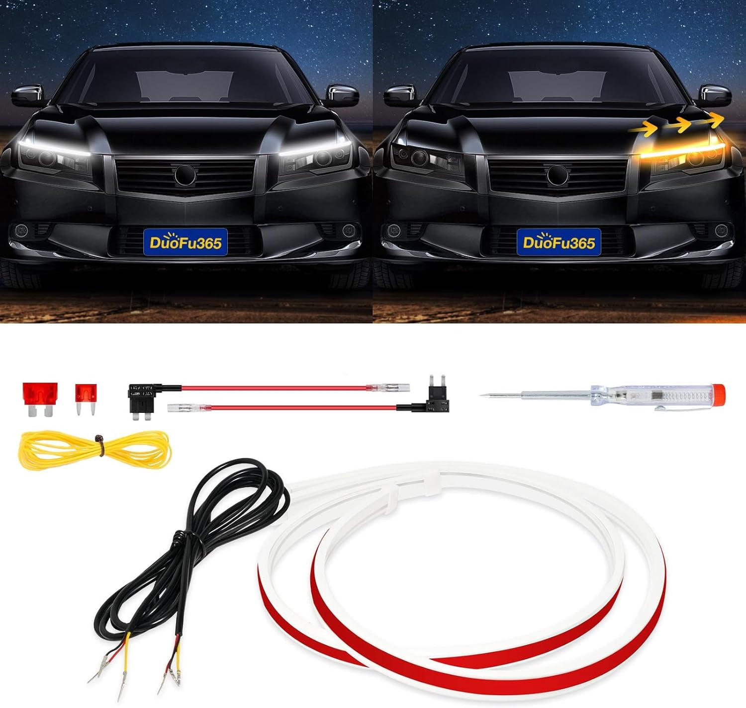 DRL Led Light for Car, Switchback Led Strip Light, 2Pcs 24inches Dual ...