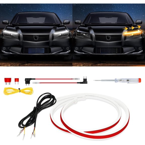 DRL Led Light for , Switchback Led Strip Light, 2 count 24inches Dual Color Sequential Turn Signal Strip (/Yellow & White)