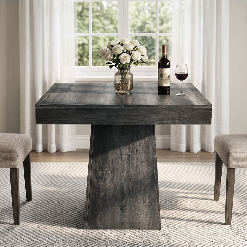 DRLOVELY 31.5" Square Dining Table for 4, Modern Wood Kitchen Table with Pedestal Base, 3.93" Thick Top, Black
