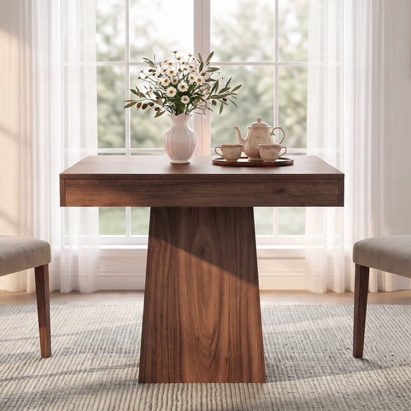 DRLOVELY Square Dining Table, 31.5 Inch Kitchen Table for 4, Natural Wood Table with Pedestal Base and Thick Top, Walnut