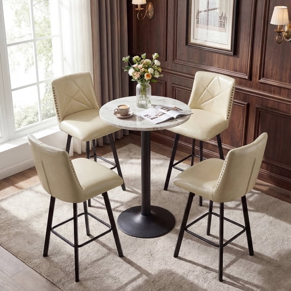 DRLOVELY Set of 4 Swivel Bar Stools, PU Leather 24.5" Counter Height Chairs with Back, Industrial Metal Footrest for Kitchen Island, Beige