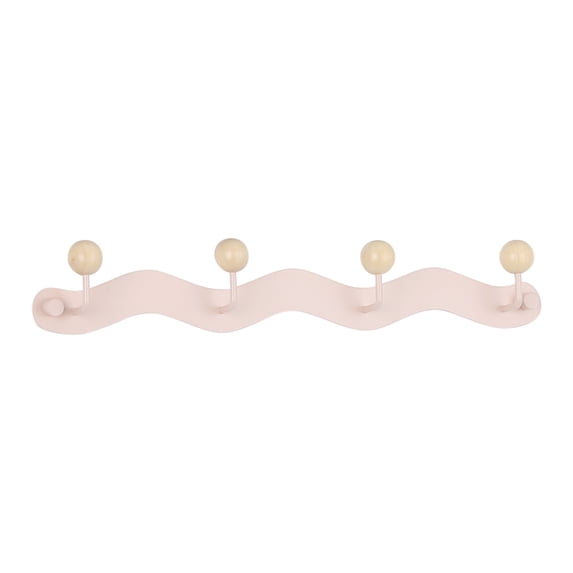REGALWOVEN 1 Pack Coat Rack Wall Mount, Metal Wood Coat Hook, Hat Rack, Wall Hooks for Hanging with 4 Hooks for Entryway, Bathroom, Bedroom Pink 15*1in