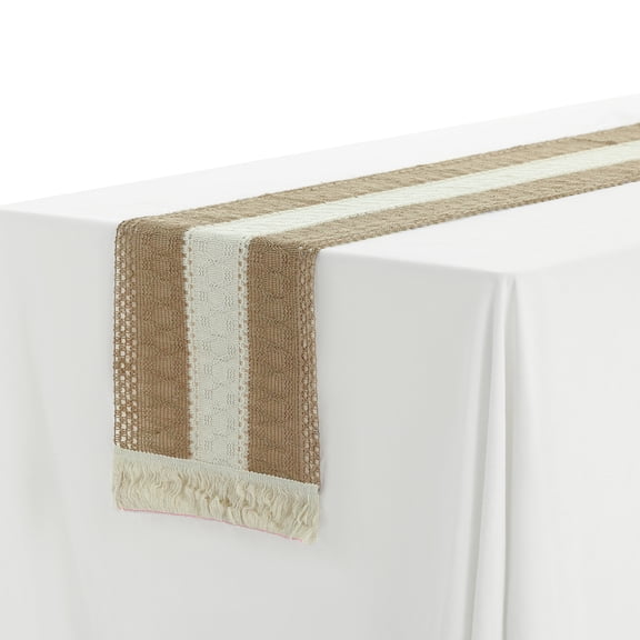 REGALWOVEN 1 Pack Fringe Table Runners, Floral Table Banner for Home Decoration Brown 12'x87'