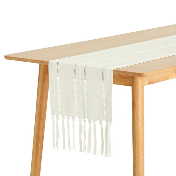REGALWOVEN 1 Pack Rustic Table Runner with Tassels for Dining Party Wedding Beige 13"x72"