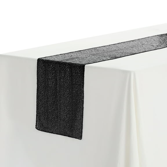 REGALWOVEN 1 Pack Sparkly Sequin Table Runner for Dining Table Black 12'x71'