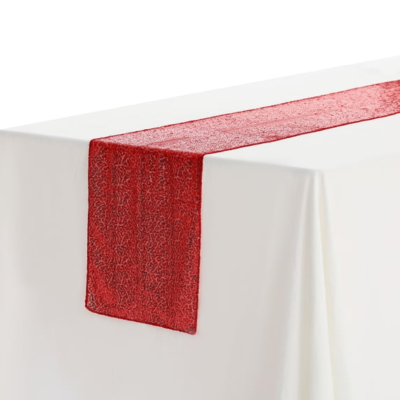 REGALWOVEN 1 Pack Sparkly Sequin Table Runner for Dining Table Red 12'x71'