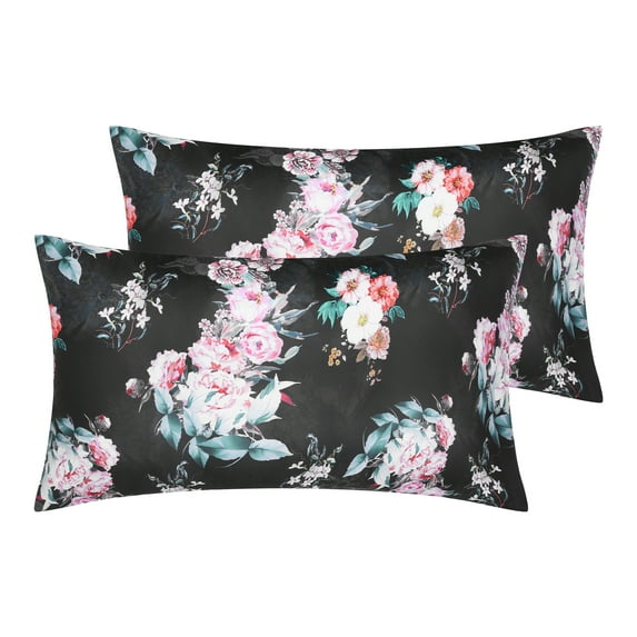 REGALWOVEN 2 Pack Pillowcase for Hair and Skin, Soft Floral Pillow Cases Black Queen