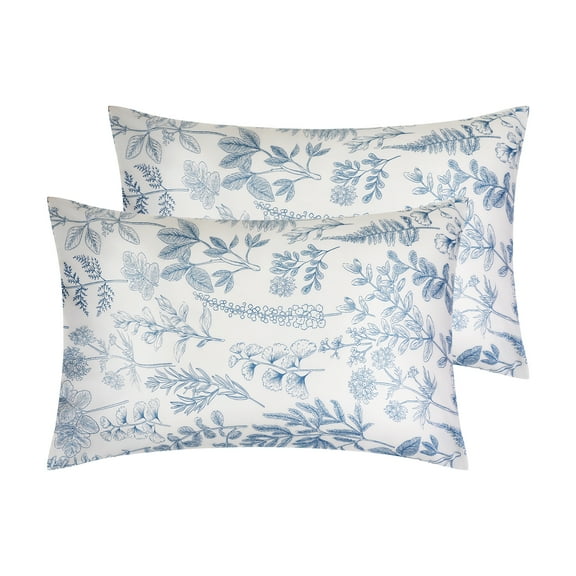 REGALWOVEN 2 Pack Pillowcase for Hair and Skin, Soft Floral Pillow Cases with Envelope Closure Blue Queen