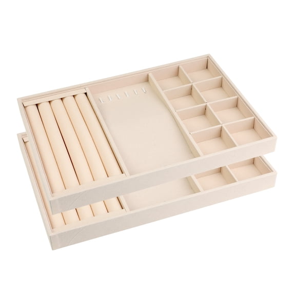 REGALWOVEN 2 Pack Stackable Velvet Accessory Organizer Trays with Removable Dividers for Drawer Yellow Necklace/Ring/8 Grid Tray