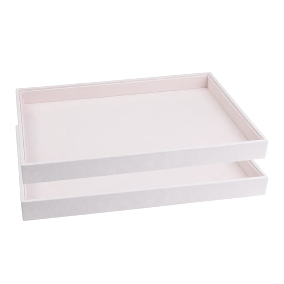 REGALWOVEN 2 Pack Stackable Velvet Accessory Organizer Trays with Removable Dividers for Drawers Light Pink Flat Tray