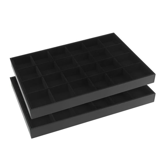 REGALWOVEN 2 Pcs Girls' Stackable Velvet Accessory Organizer Trays with Removable Dividers for Drawers Black 24 Grid Tray