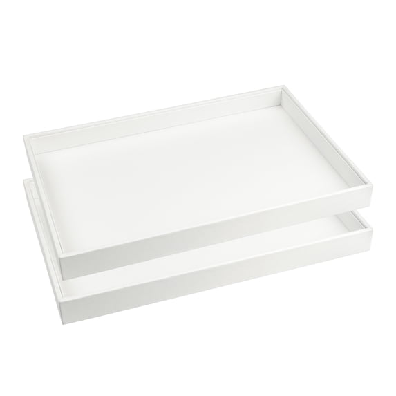 REGALWOVEN 2 Pcs Stackable PU Leather Accessory Organizer Trays with Removable Dividers for Drawers White Flat Tray