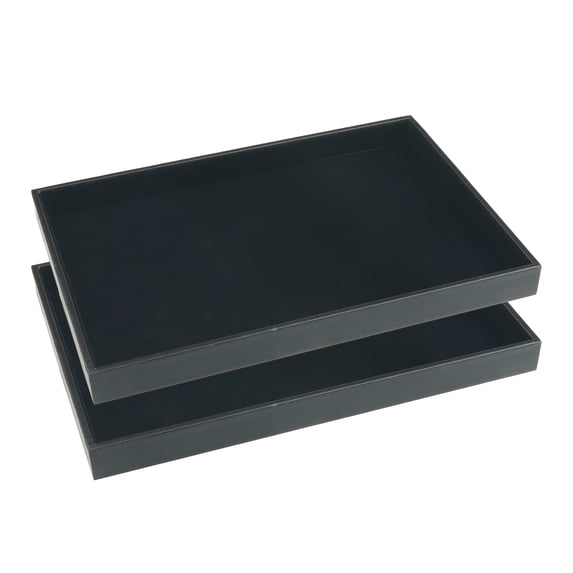REGALWOVEN 2 Pcs Stackable Velvet Jewelry Organizer Trays with Removable Dividers for Drawers Black Flat Tray