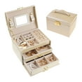 thumbnail image 1 of REGALWOVEN 3 Layer PU Leather Jewelry Box Organizer Storage with Mirror for Women Girl Birthday Gift Beige 17.5*14*13cm, 1 of 8
