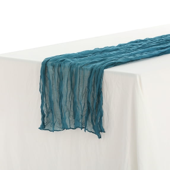 REGALWOVEN 6 Pack Table Runners Crinkle Fabric Table Banners for Party Home Decor Blue 35'x118'