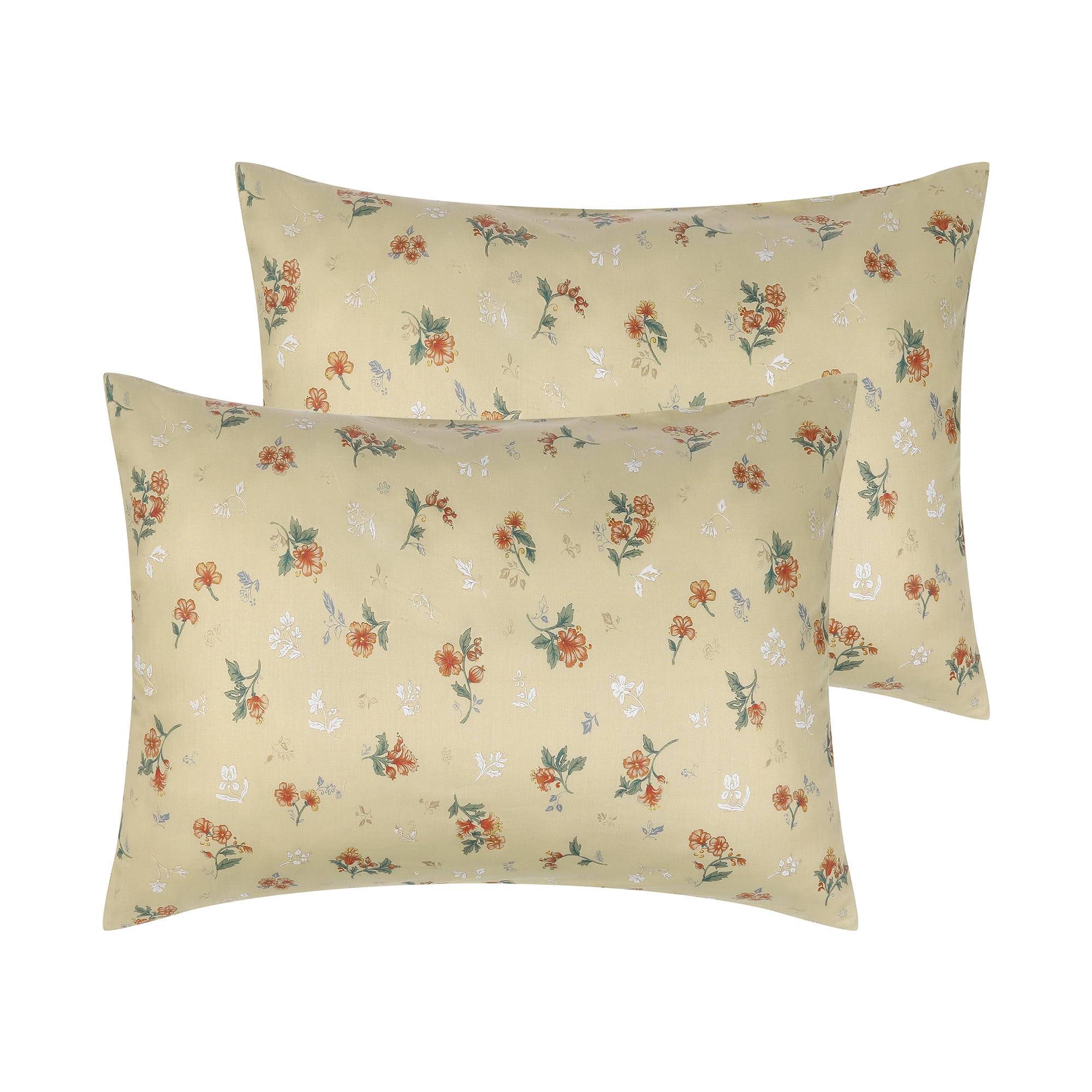 Yellow Floral Cotton Queen Pillowcases Set of 2