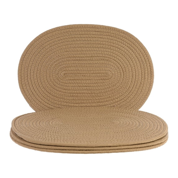 REGALWOVEN Farmhouse Placemats Set of 4 Cotton Rope Placemats for Dining Table Decor Indoor Outdoor Kitchen Table Mat Wipe Clean Brown 15.5*12in