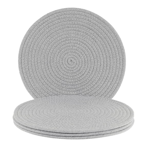 REGALWOVEN Farmhouse Placemats Set of 4 Cotton Rope Round Placemats for Dining Table Decor Indoor Outdoor Light Gray 12*12in