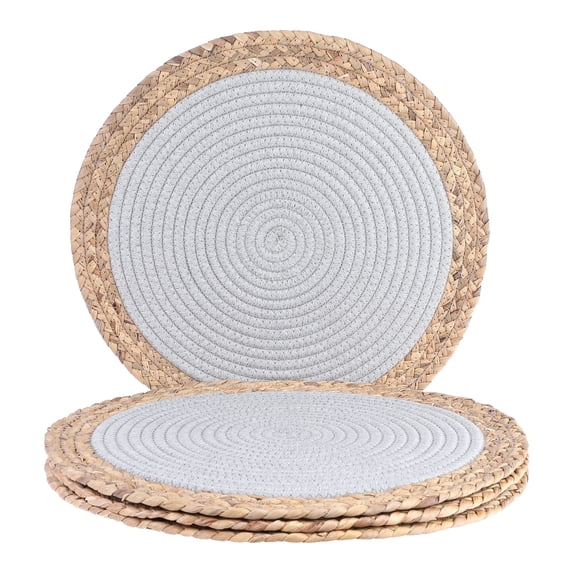 REGALWOVEN Farmhouse Placemats Set of 4 Placemats for Dining Table Decor Indoor Outdoor Kitchen Table Mat Wipe Clean Light Gray 14*14in