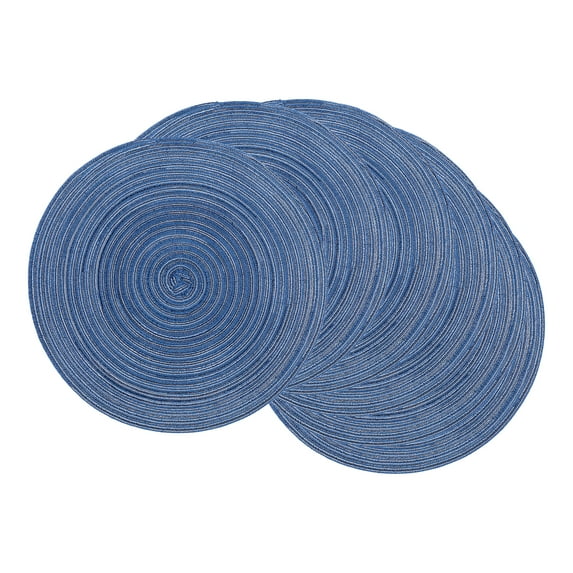 REGALWOVEN Farmhouse Placemats Set of 6 Woven Placemats for Dining Table Decor Indoor Outdoor Washable Kitchen Table Mat Wipe Clean Dark Blue 15x15in