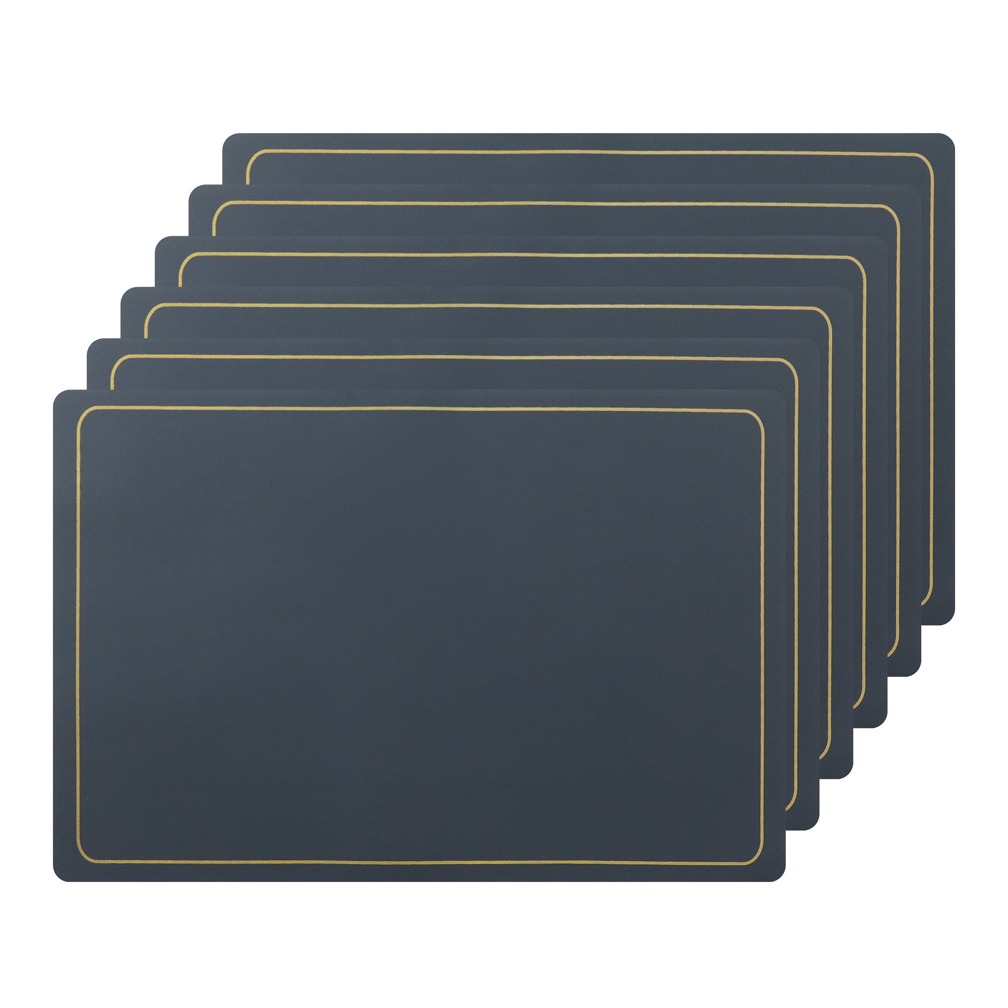 REGALWOVEN Faux Leather Placemats Set of 6 for Kitchen Dining Room Dark Blue 18"x12"