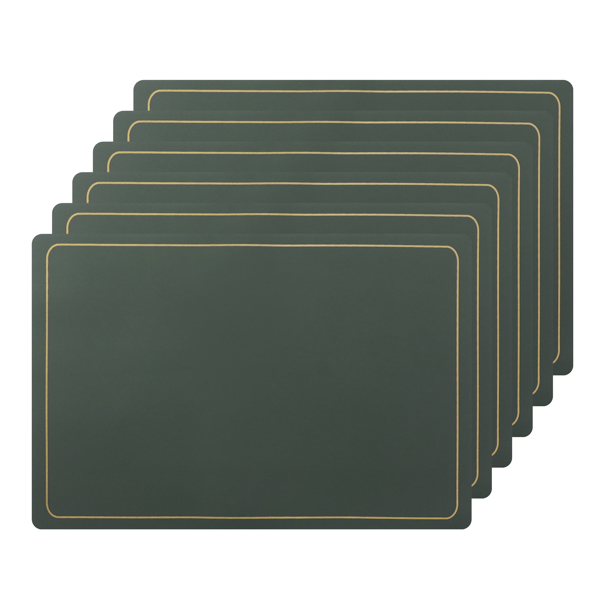 REGALWOVEN Faux Leather Placemats Set of 6 for Kitchen Dining Room Dark Green 18"x12"