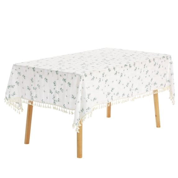REGALWOVEN Floral Rectangle Tablecloth Cotton Linen Table Cover, Tassel 55"x71"