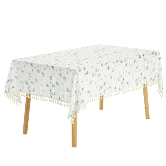 REGALWOVEN Uxcell Floral Rectangle Tablecloth Cotton Linen Table Cover, Tassel 55"x79"