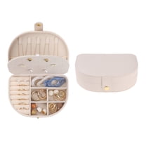 REGALWOVEN Accessory Box, Small Portable Seashell-Shaped Accessory Case, 2 Layer PU Leather Mini Accessory Organizer Beige