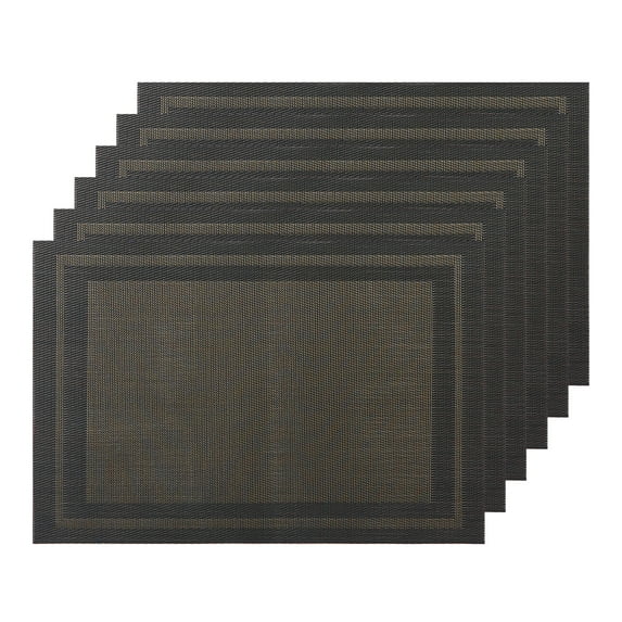 REGALWOVEN PVC Placemats Set of 6 Table Mat Set for Kitchen Dining Room Black 18"x12"
